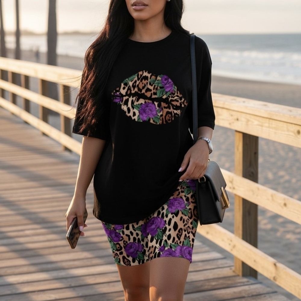 Leopard & Floral Lips 2-Piece Matching Set